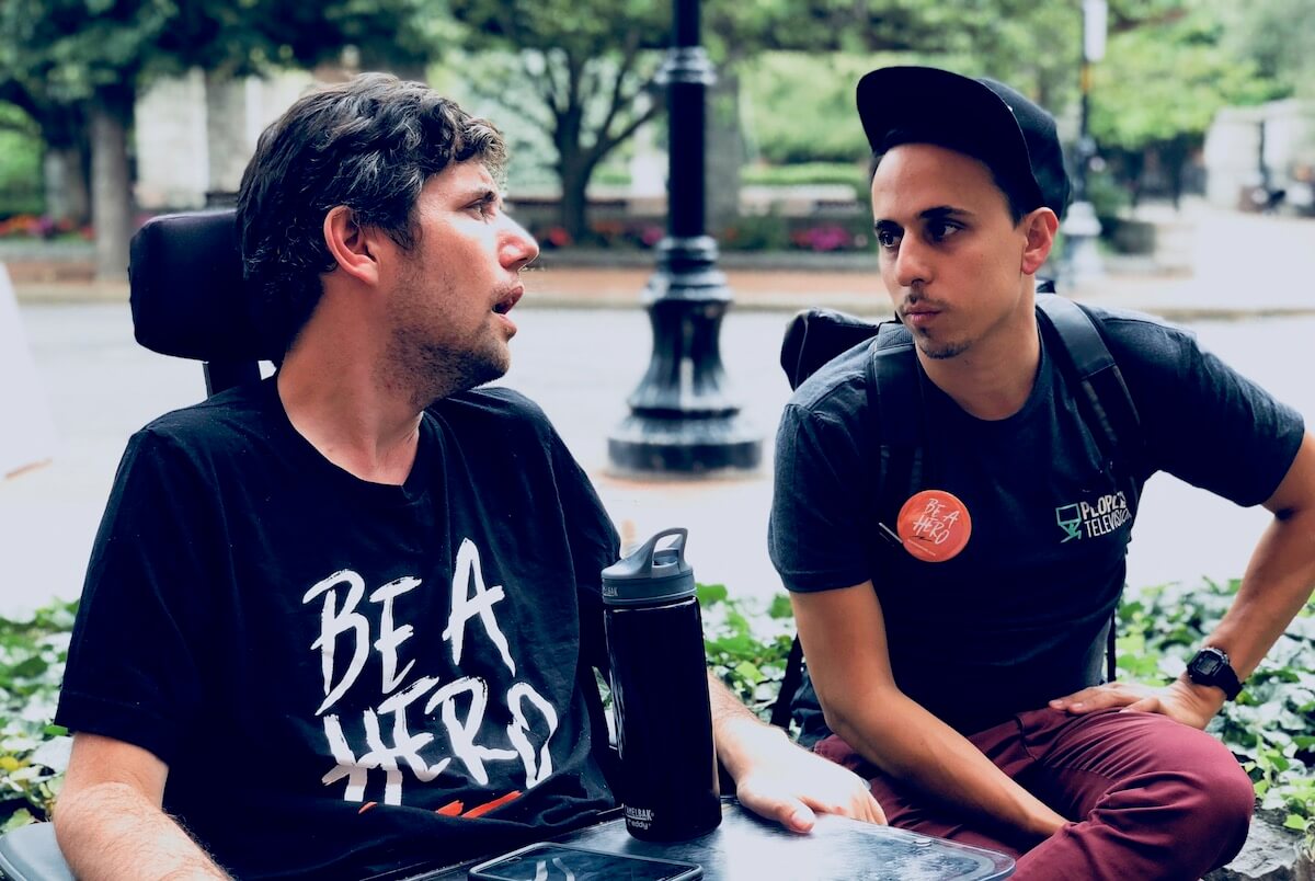 Activist Ady Barkan, left, with Not Going Quietly director Nicholas Bruckman. 