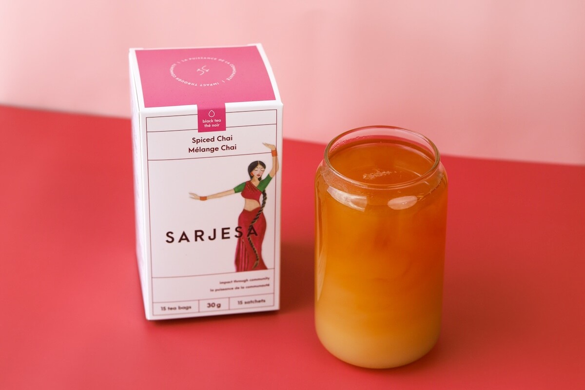 Close up of Sarjesa tea on red background. 