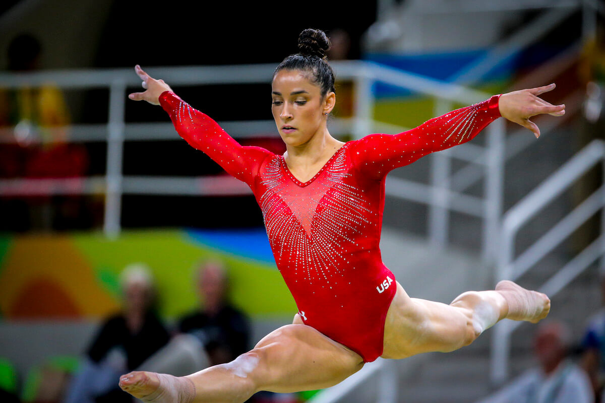 Gymnast Alexandra Raisman doing splits in the air