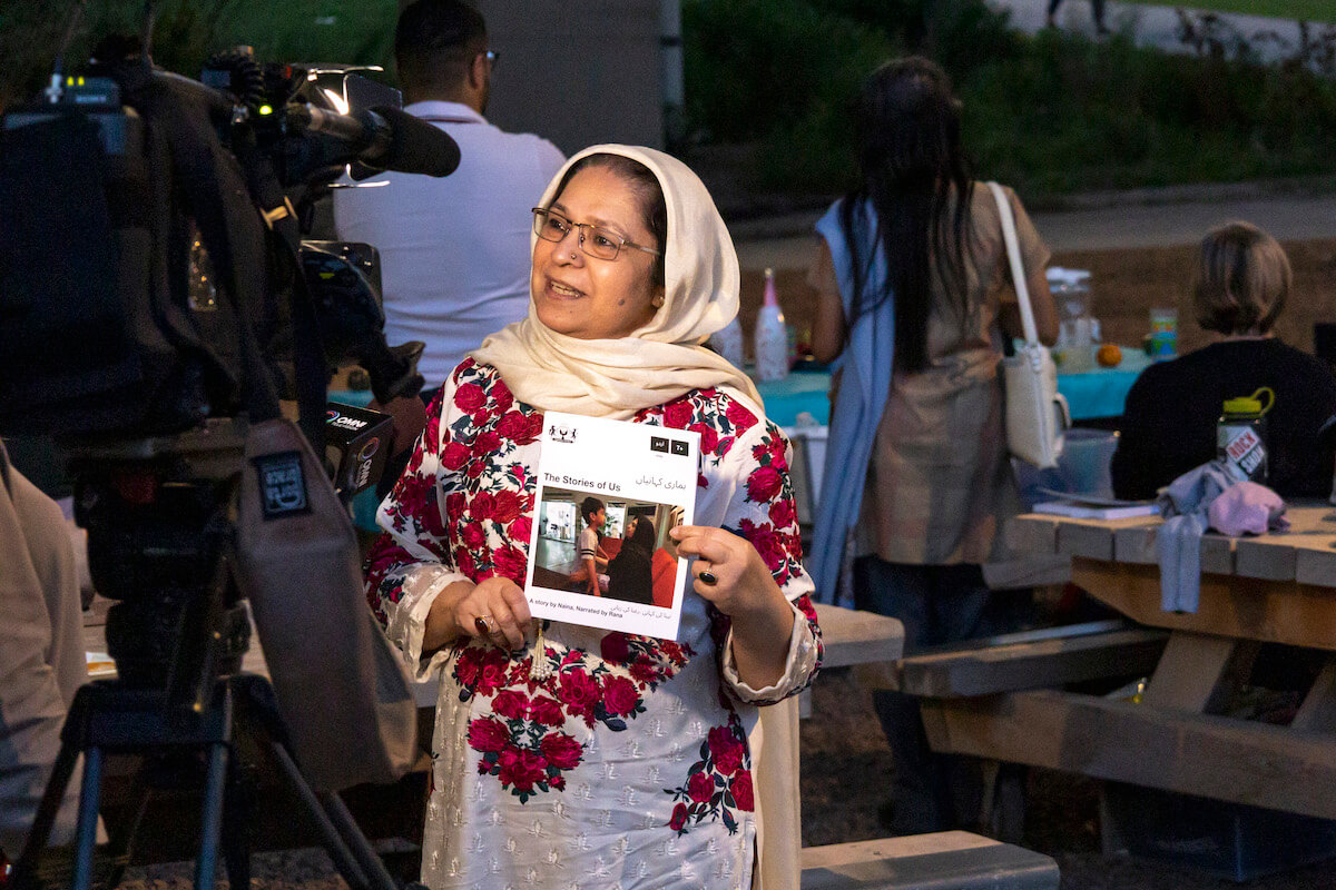 A contributor is pictured at the launch of The Stories of Us at The Bentway in Toronto on Sept. 15th, 2022.