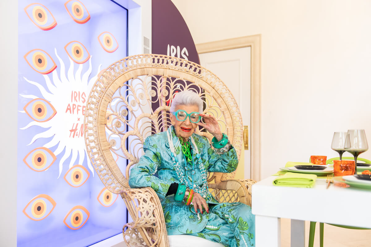 Iris Apfel wearing items from her collaboration with H&M.