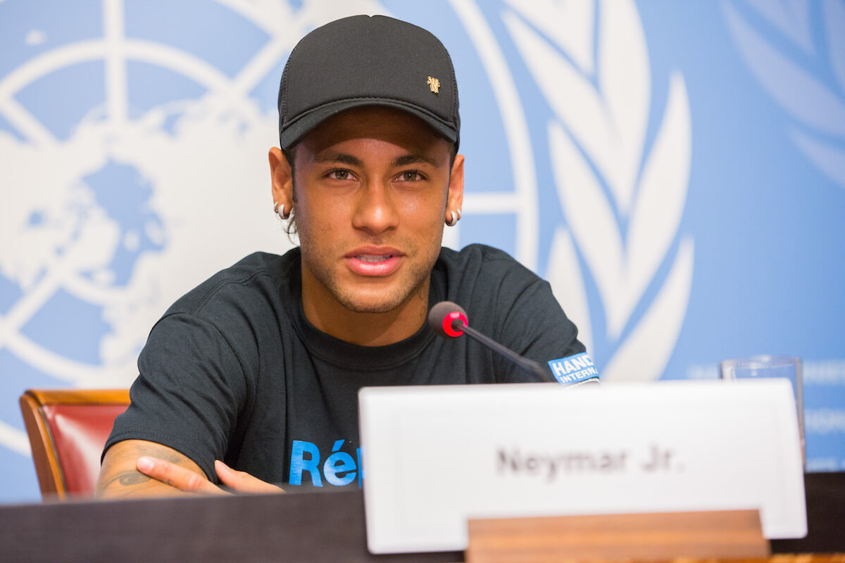 Soccer player Neymar Jr. in a press conference. 